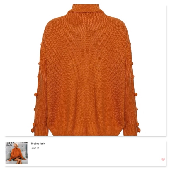 Pom Pom Detail Oversized White Sweater High Neck - Picture 5 of 8